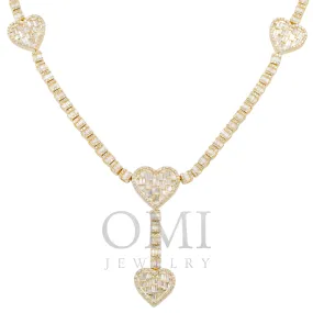 10K GOLD BAGUETTE AND ROUND DIAMOND HEART CHAIN 7.95 CT