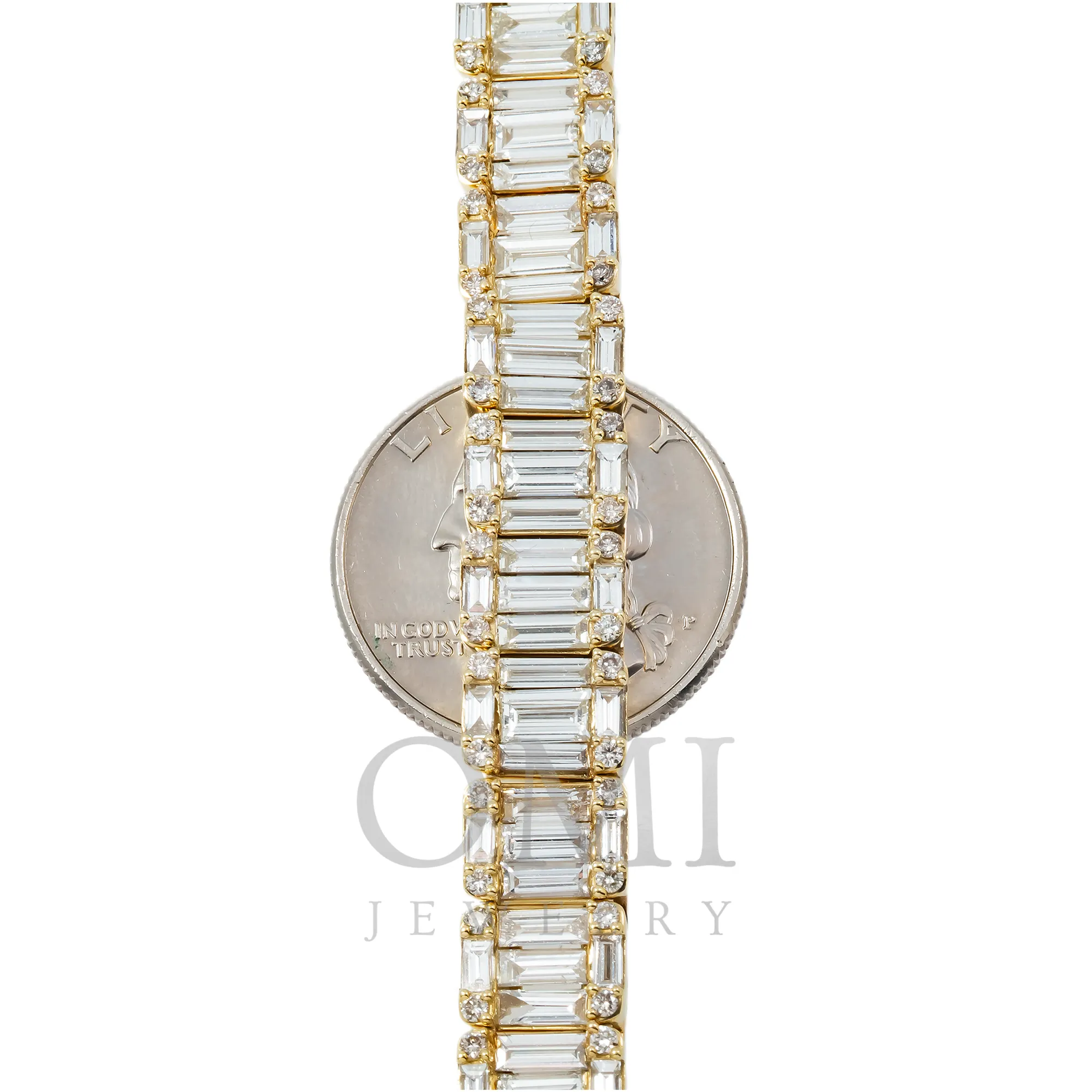 14K GOLD 5MM BAGUETTE AND ROUND DIAMOND CLUSTER CHAIN 46.00 CT