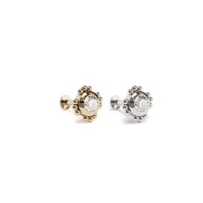 14K Gold Diamond Beaded Stud