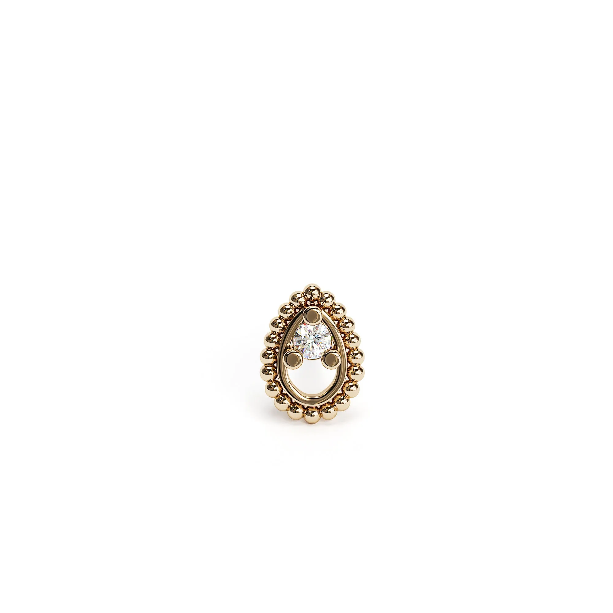 14K Gold Diamond Tear Drop Beaded Stud