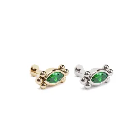 14K Gold Marquise Emerald Beaded Stud