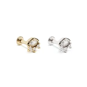 14K Gold Marquise Round Diamond Stud