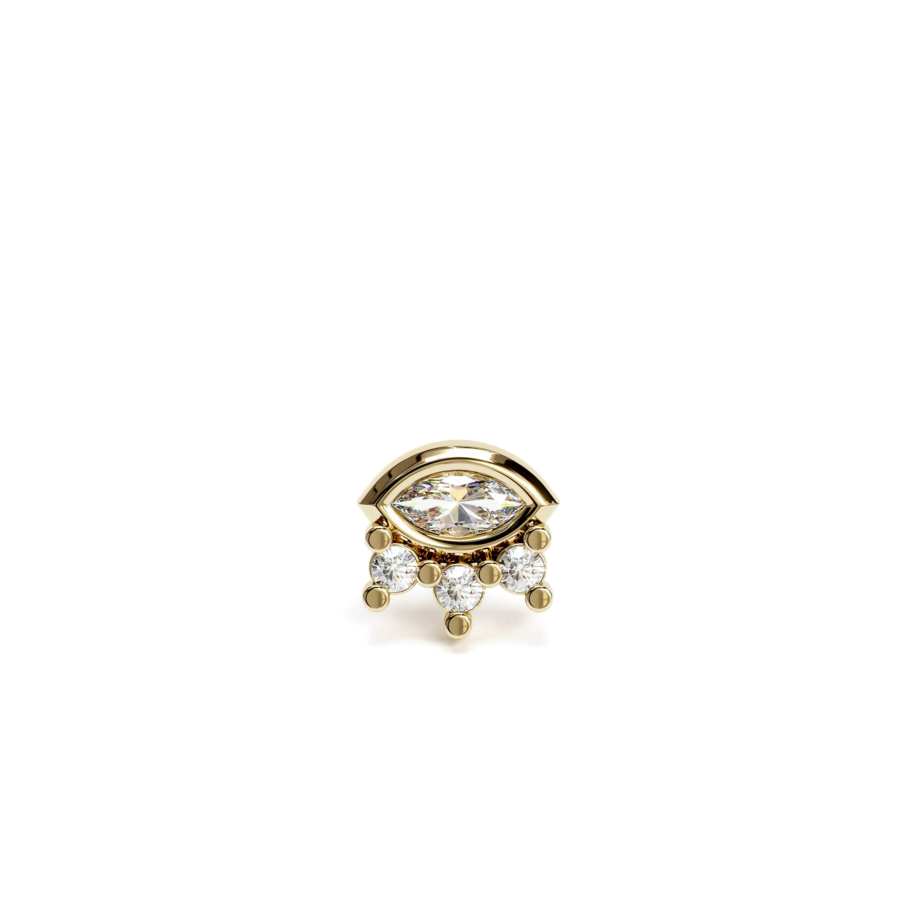 14K Gold Marquise Round Diamond Stud