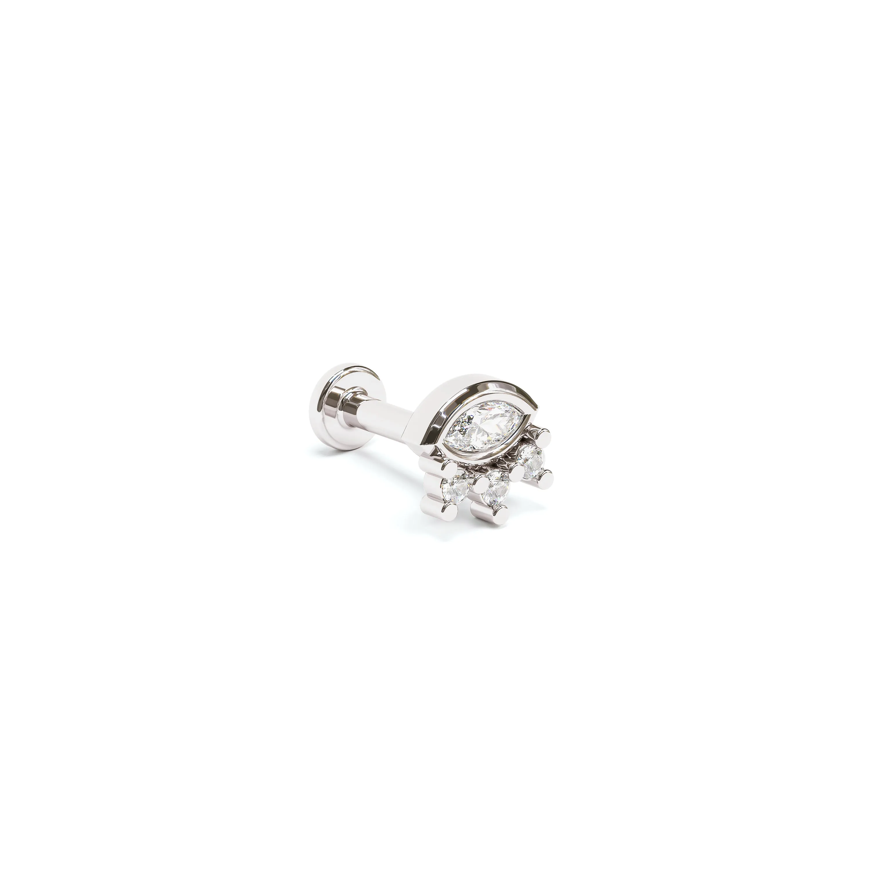 14K Gold Marquise Round Diamond Stud