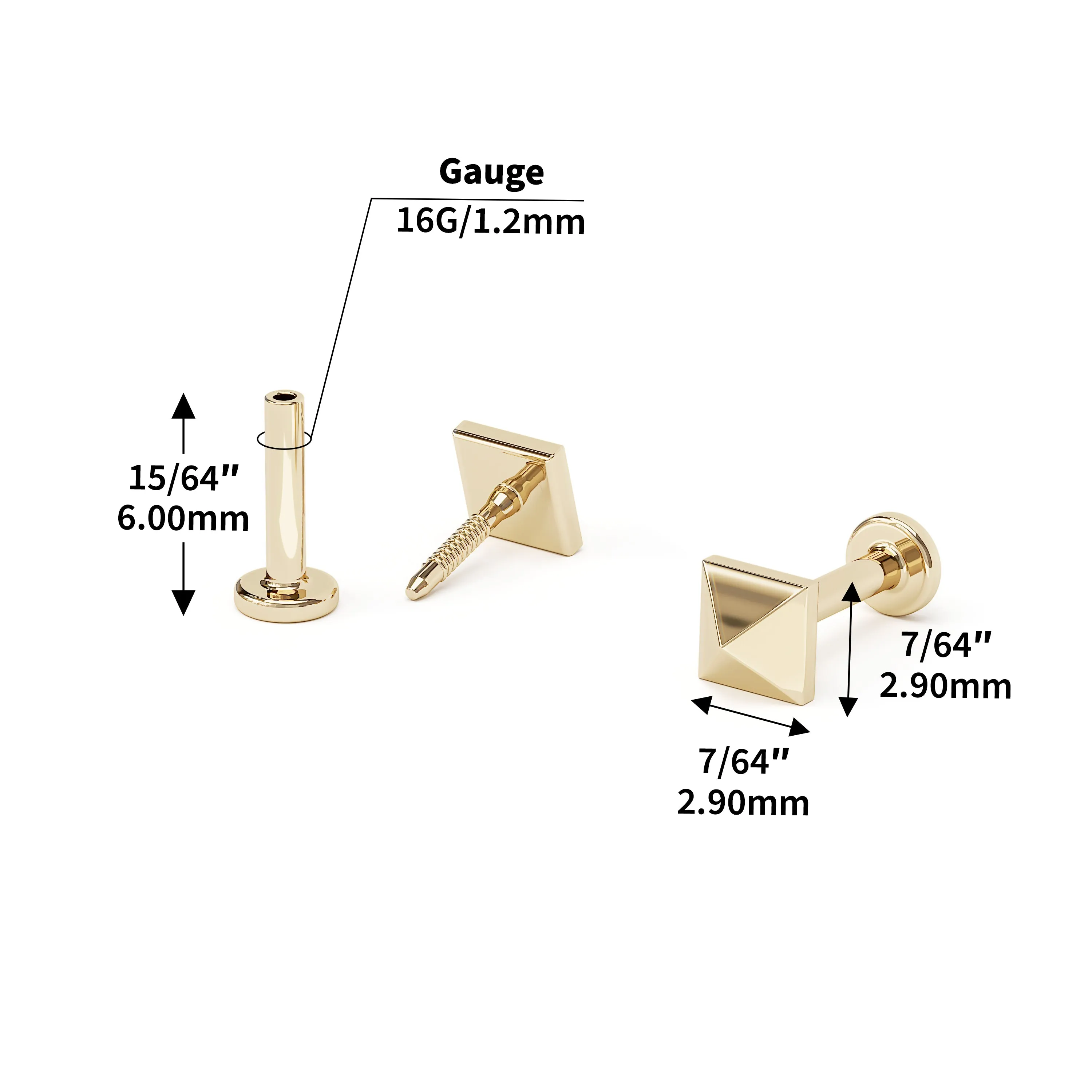 14K Gold Pyramid Stud