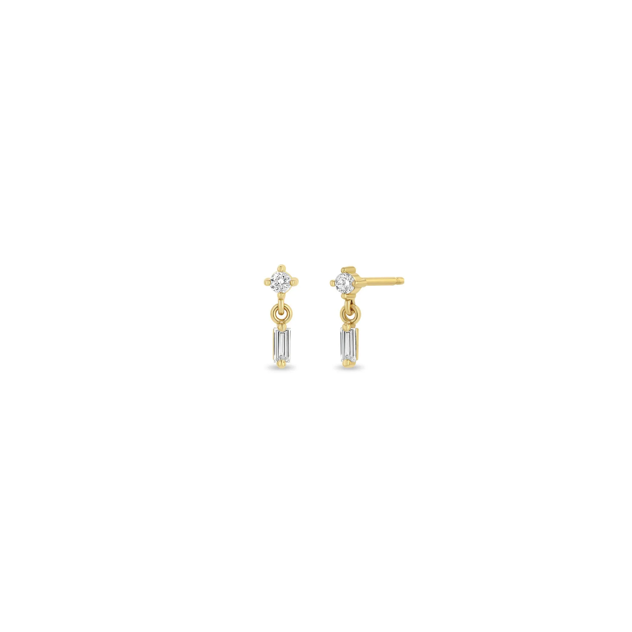 14k Linked Round & Baguette Diamond Drop Earrings