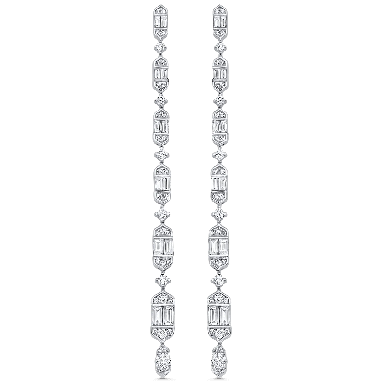 2.20 TCW Round & Baguette Moissanite Diamond Long Drop Earrings