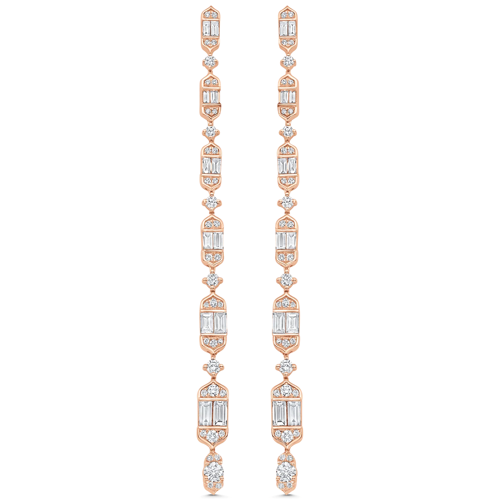 2.20 TCW Round & Baguette Moissanite Diamond Long Drop Earrings