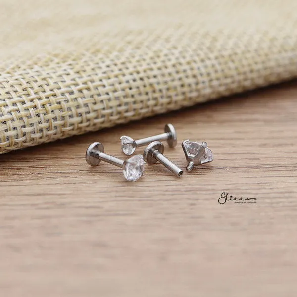 316L Surgical Steel Internally Threaded with Prong Set C.Z Top Cartilage/Tragus Flat Back Studs