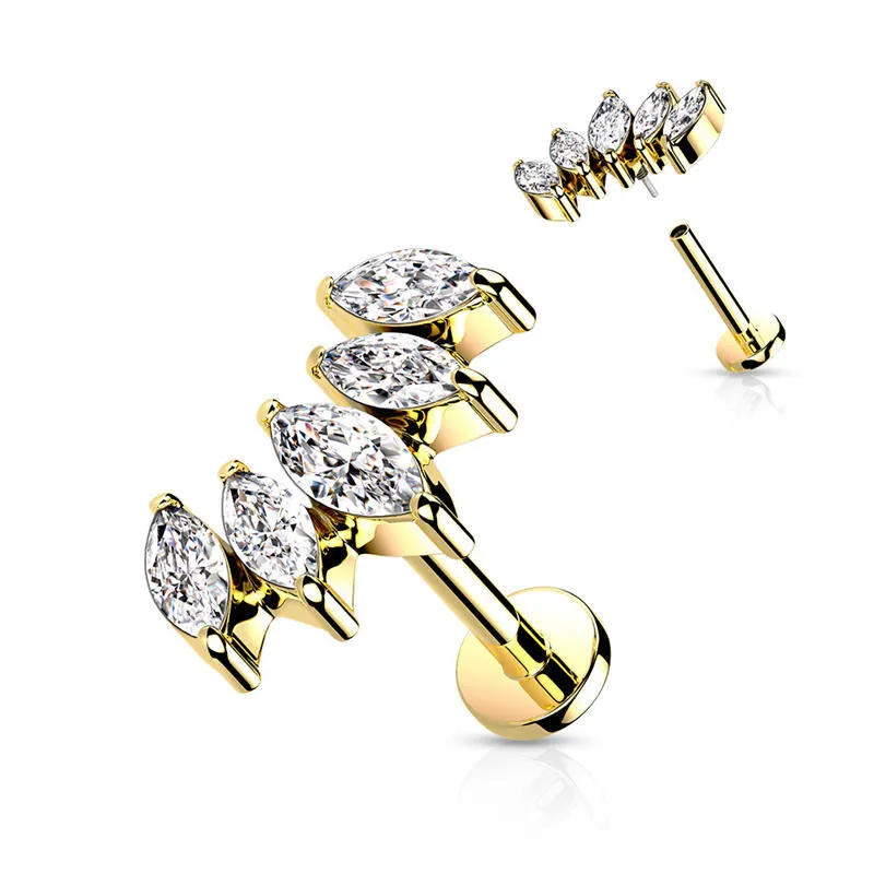 5 Marquise CZ Curved Top Flat Back Stud - Gold