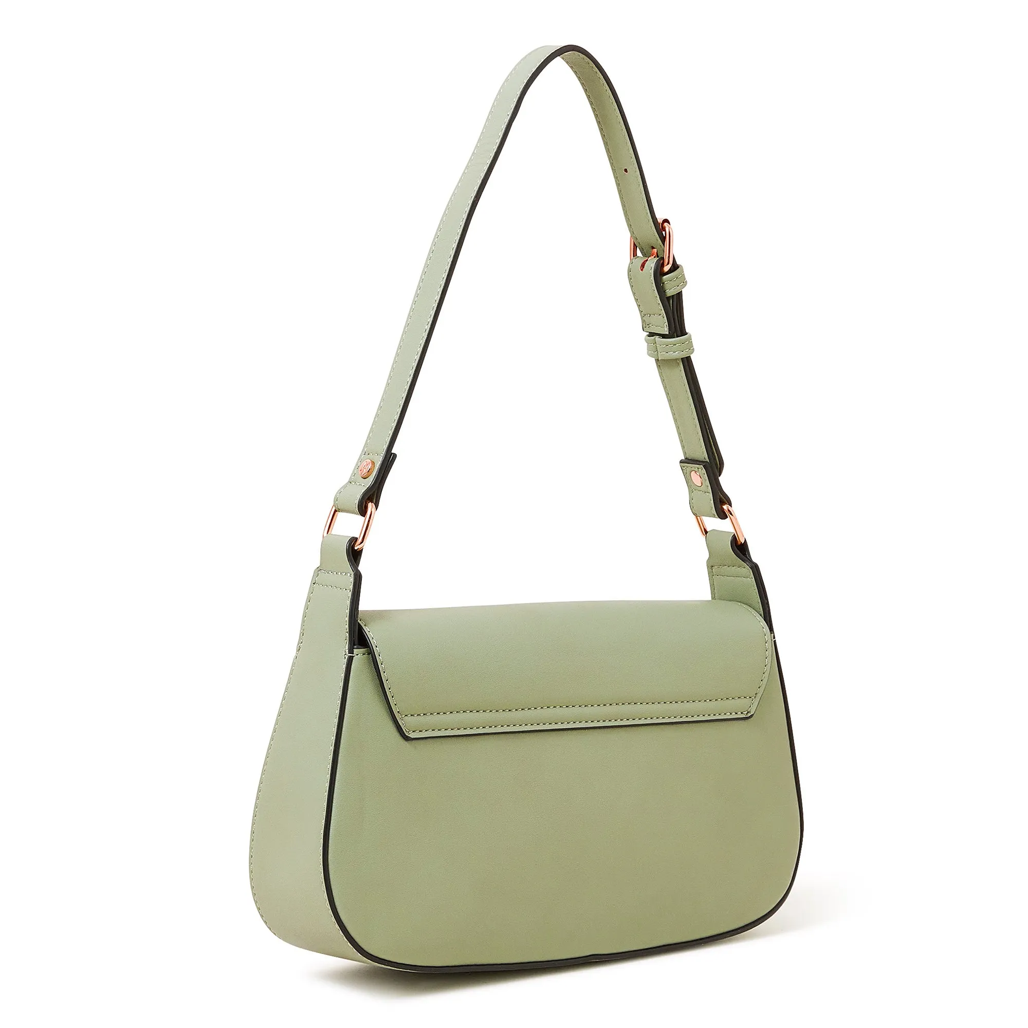 Accessorize London Women's Faux Leather Green Buckle Strap Bar Shoulder Bag