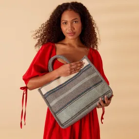 Accessorize London Women's Stripe Woven Large  Handheld Bag