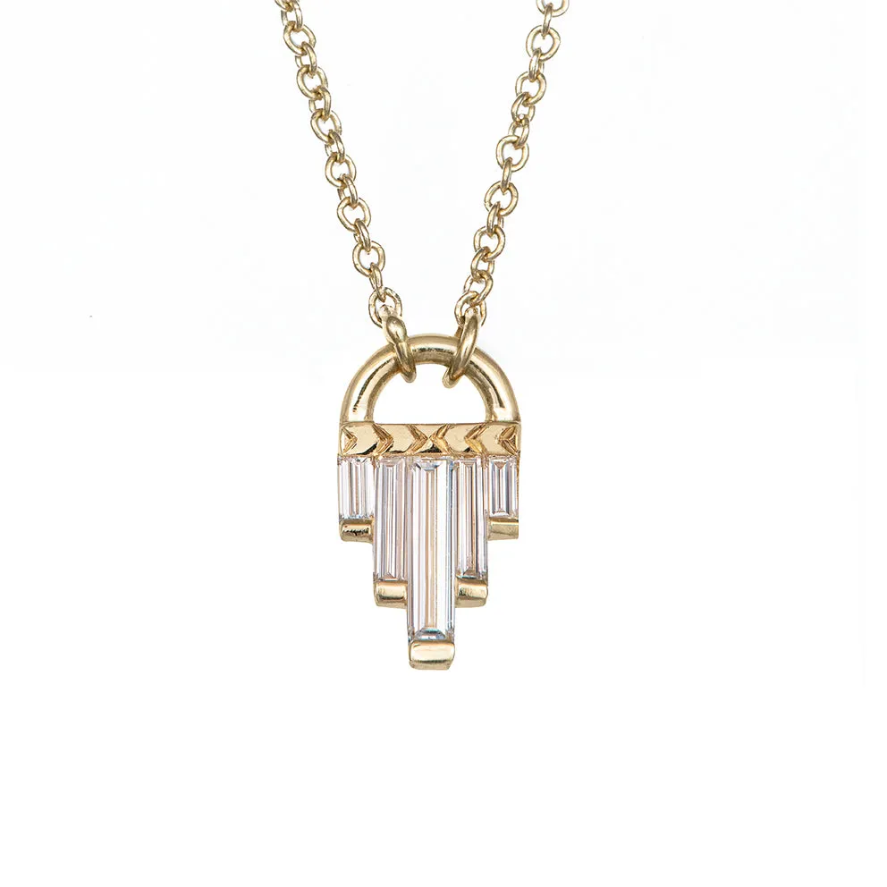 Art Deco Diamond Necklace with Baguette Cut Diamonds - L