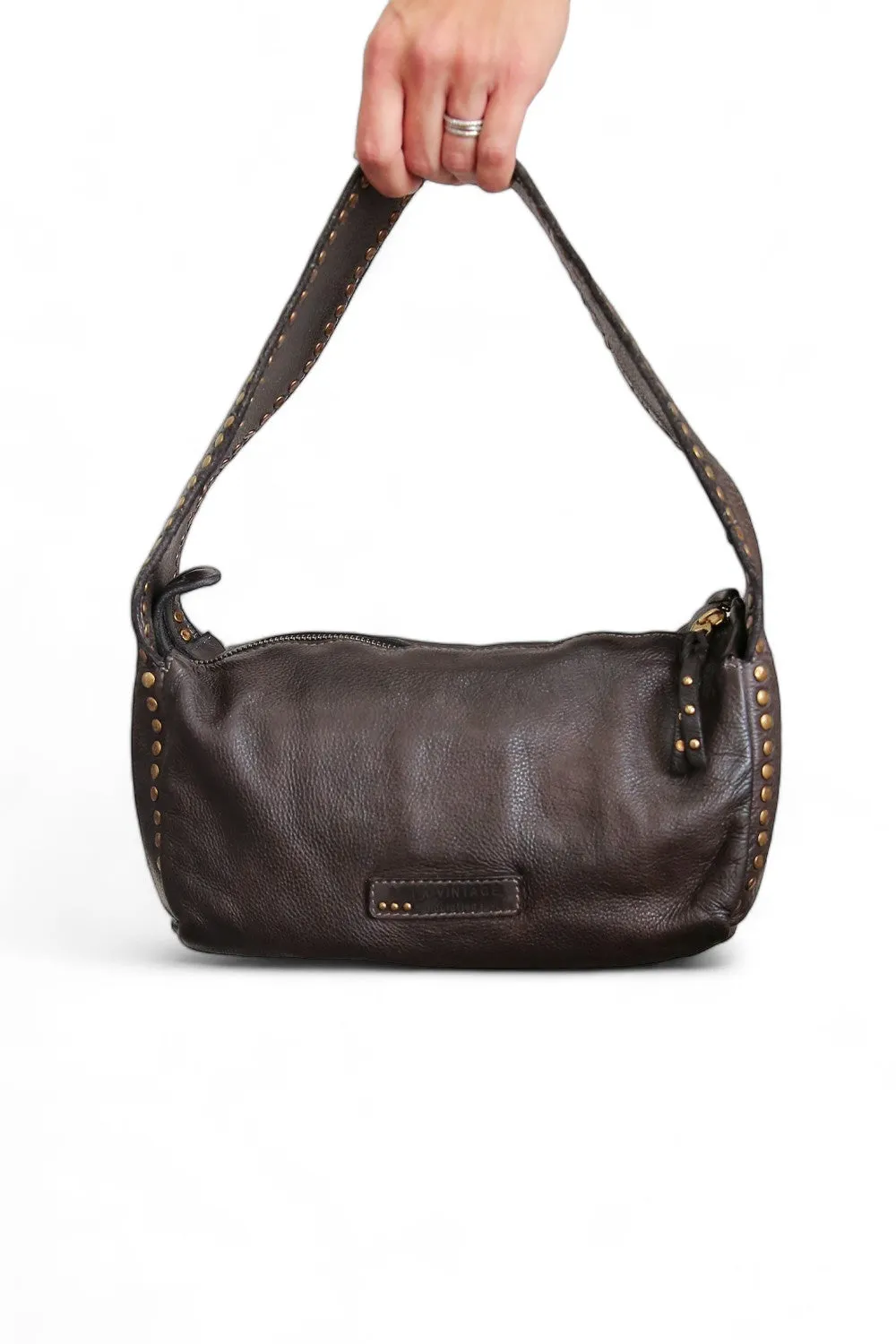 ART N' VINTAGE MEISHA LEATHER SLOUCH BAG CHAROCAL