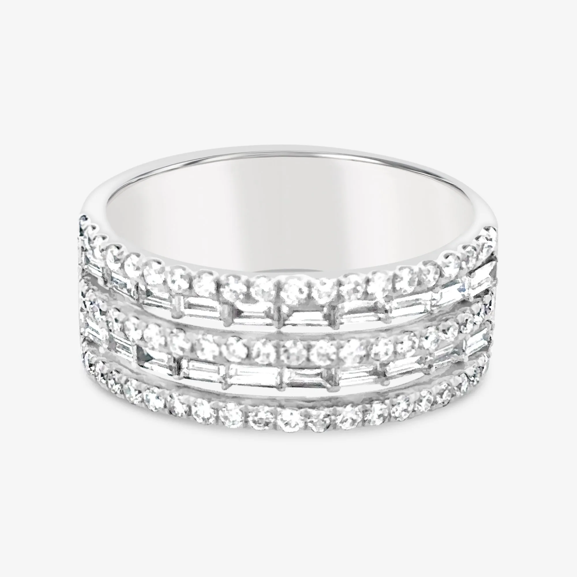 Baguette & Round 5 Row Diamond Ring