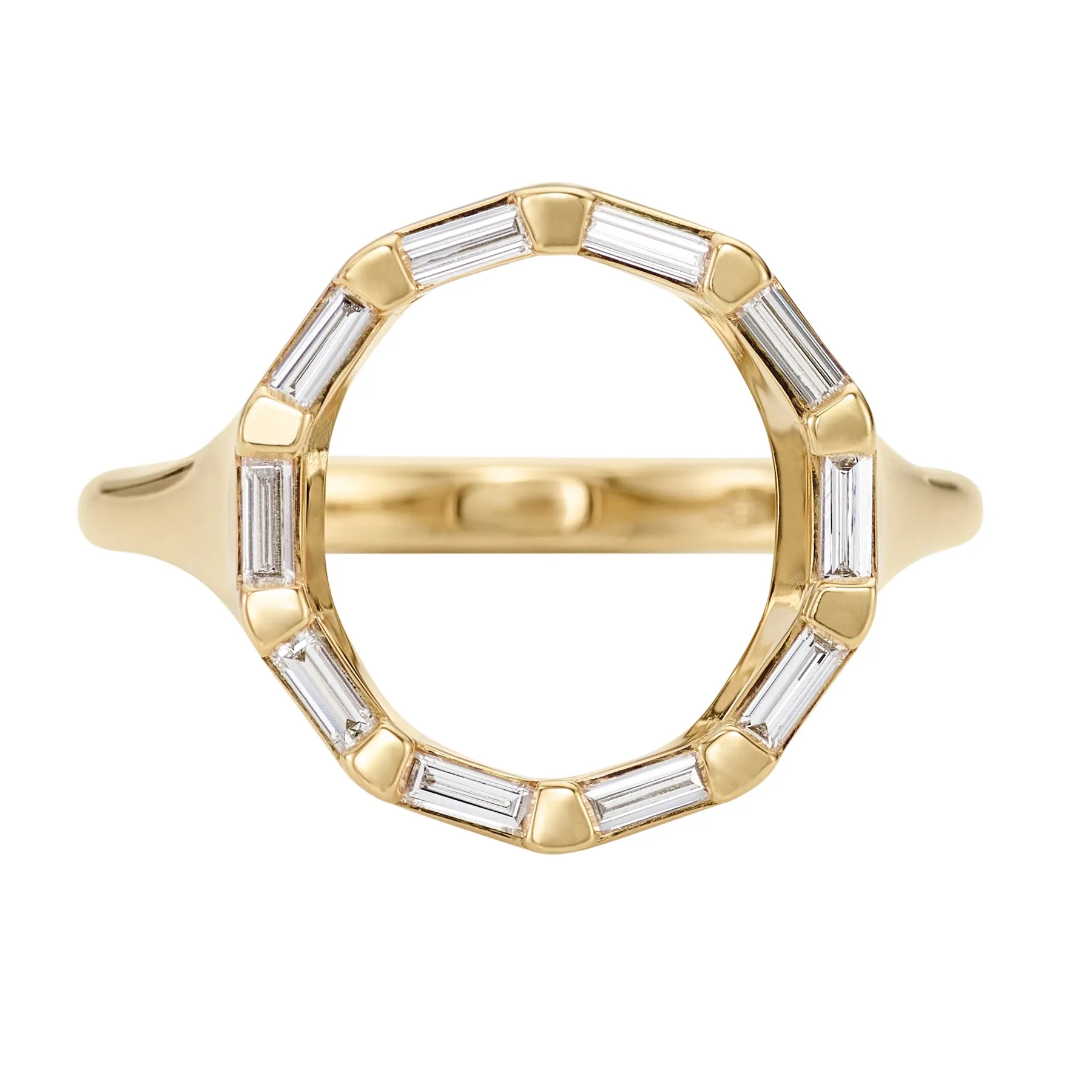 Baguette Diamond and Gold Circle Statement Ring