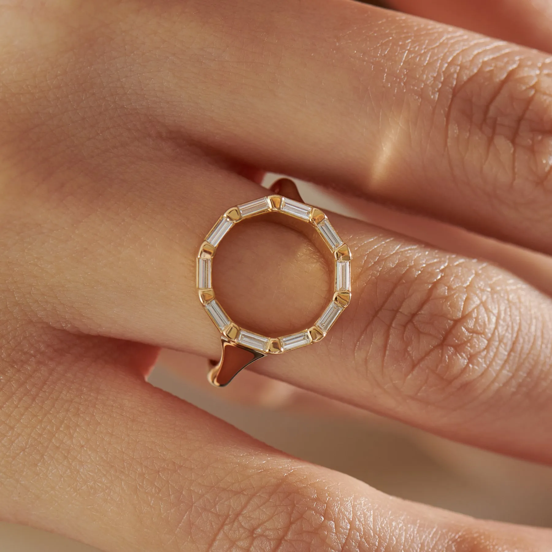 Baguette Diamond and Gold Circle Statement Ring