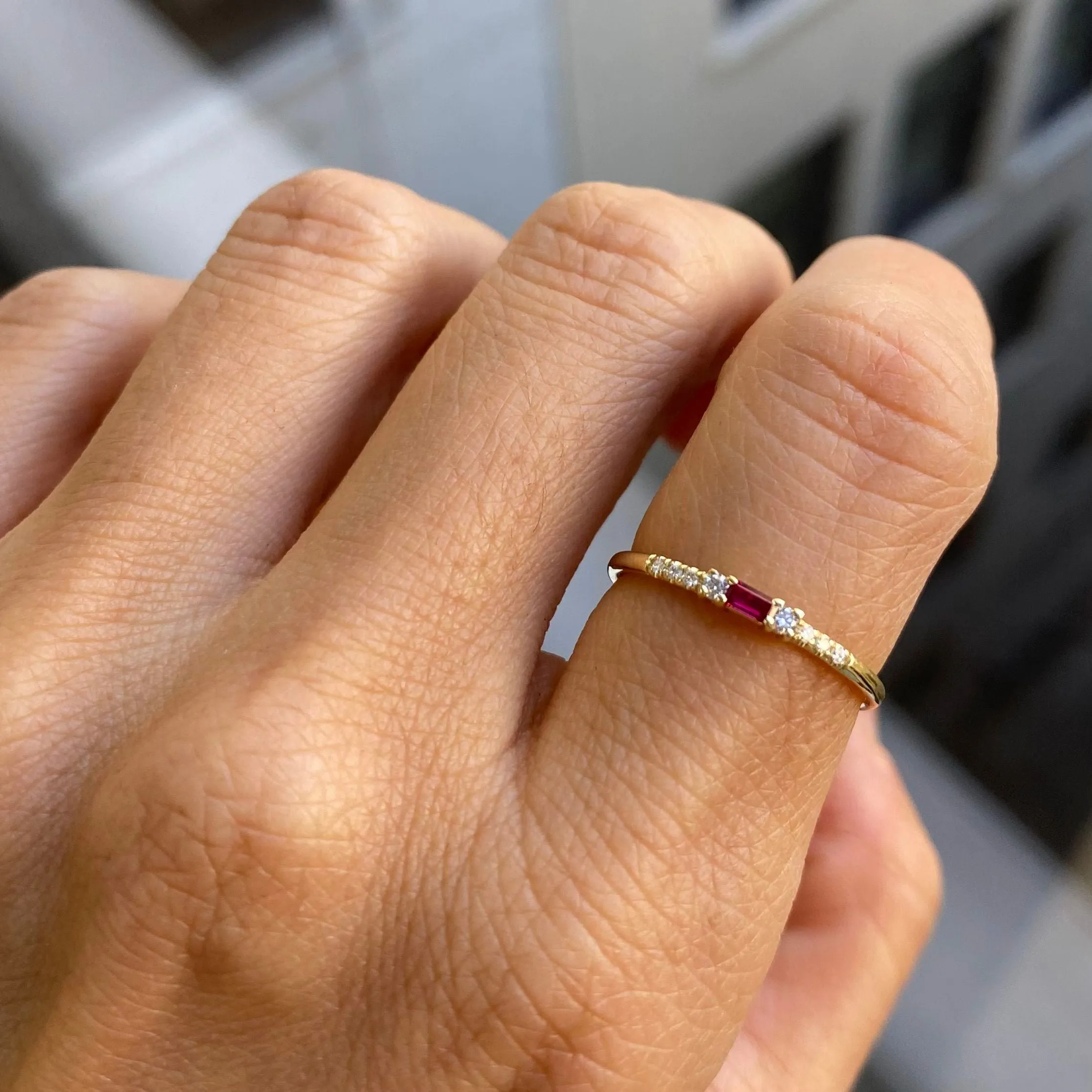 Baguette Ruby Petite Equilibrium Ring