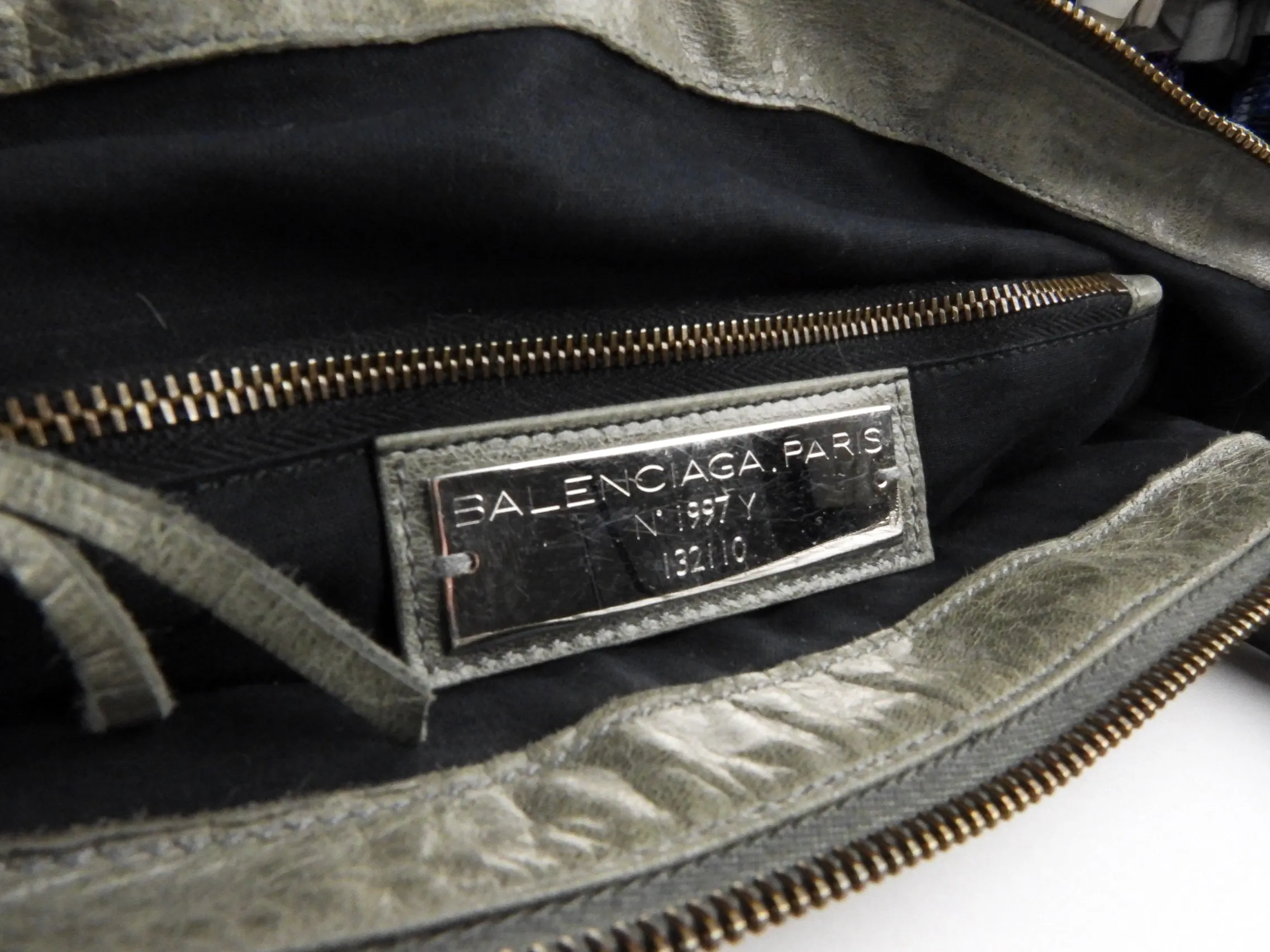 Balenciaga City Grey Lambskin Leather Moto Classic Work Bag