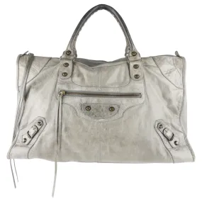 Balenciaga City Grey Lambskin Leather Moto Classic Work Bag