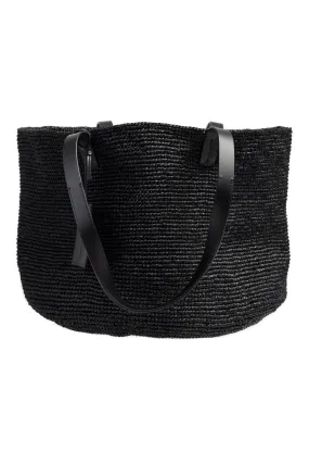 Basket Bag in Natural Black Raffia