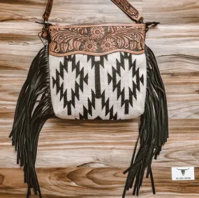 Black & White Saddle Blanket Satchel Purse