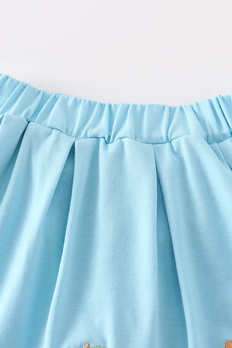 Blue back to school embroidery girl skirt