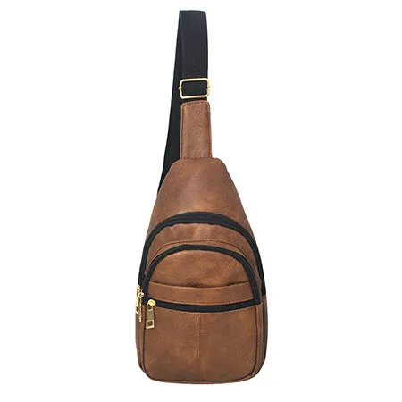 Brown Faux Leather Fashion Sling Bag