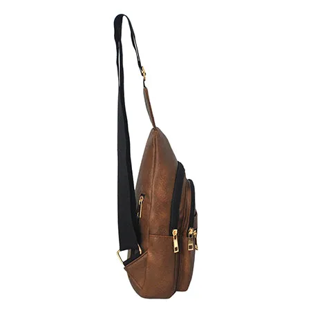 Brown Faux Leather Fashion Sling Bag