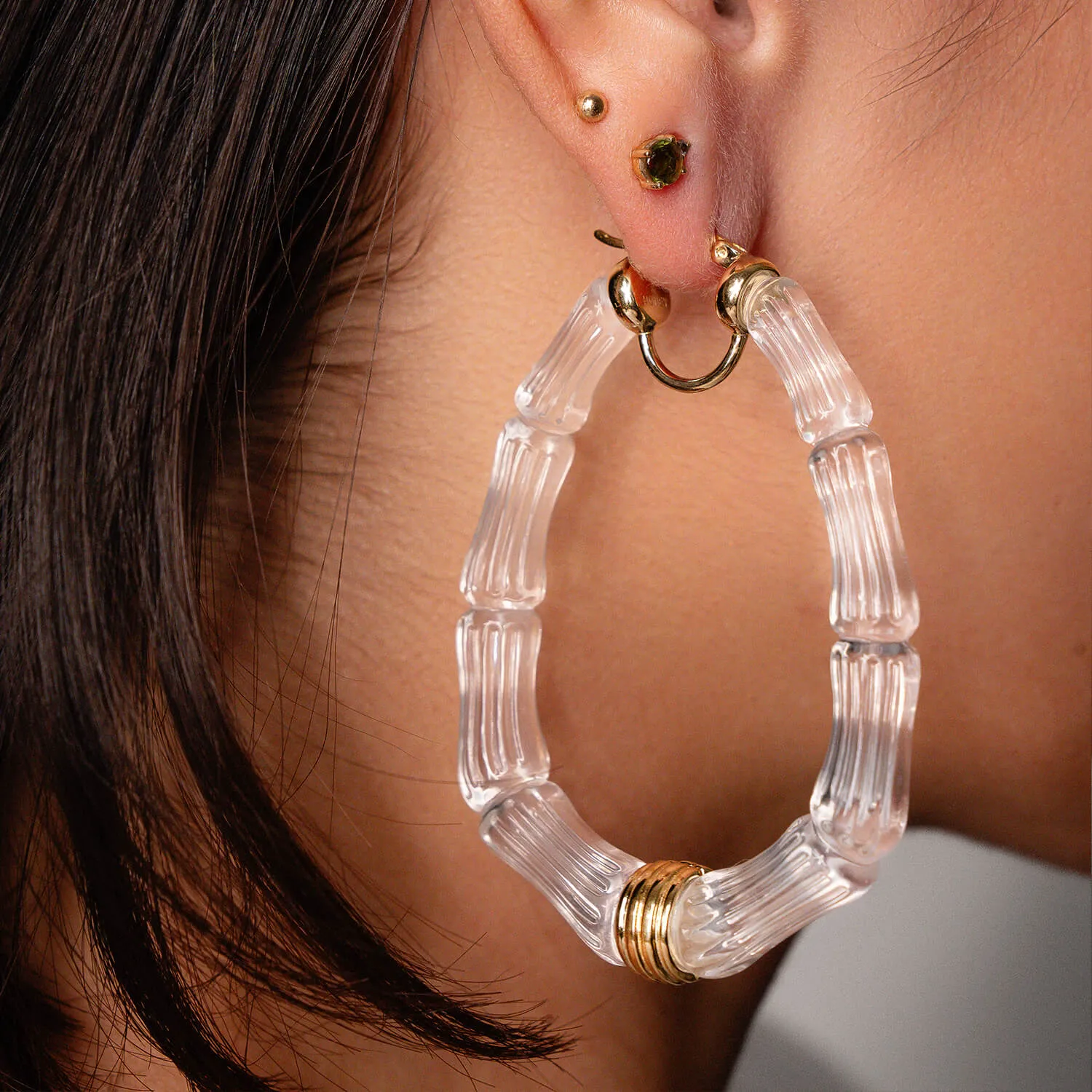 Chloe Bamboo Lucite Hoop Earrings