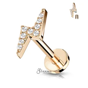 CZ Lightning Bolt Tragus Cartilage Barbell Stud - Rose Gold