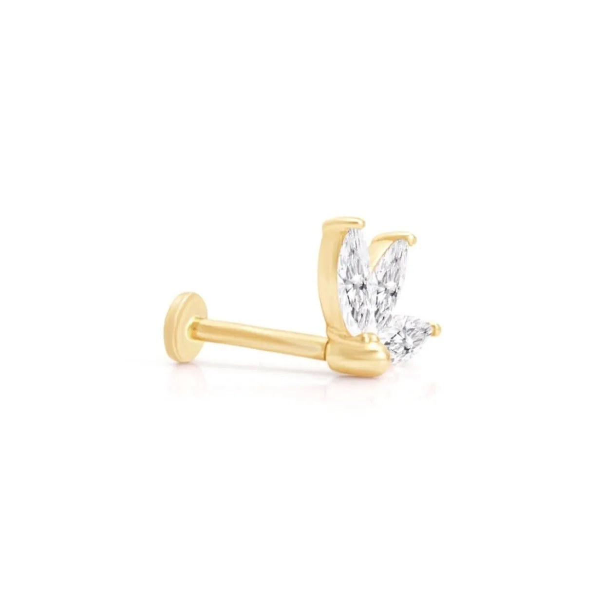 Engraved Lotus Marquise Cubic Zirconia Flat Back Stud