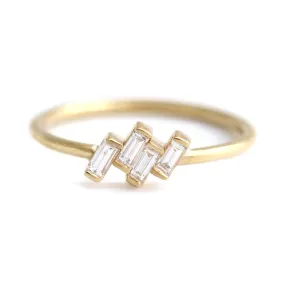 Four Baguette Cut Diamonds Set In A Tilted Composition - Vintage Ring