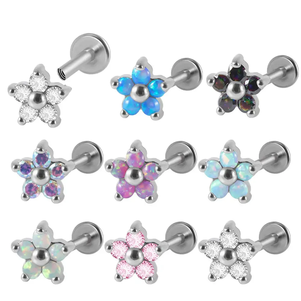 G23 Titanium  FLower Flat Back Stud (16G)