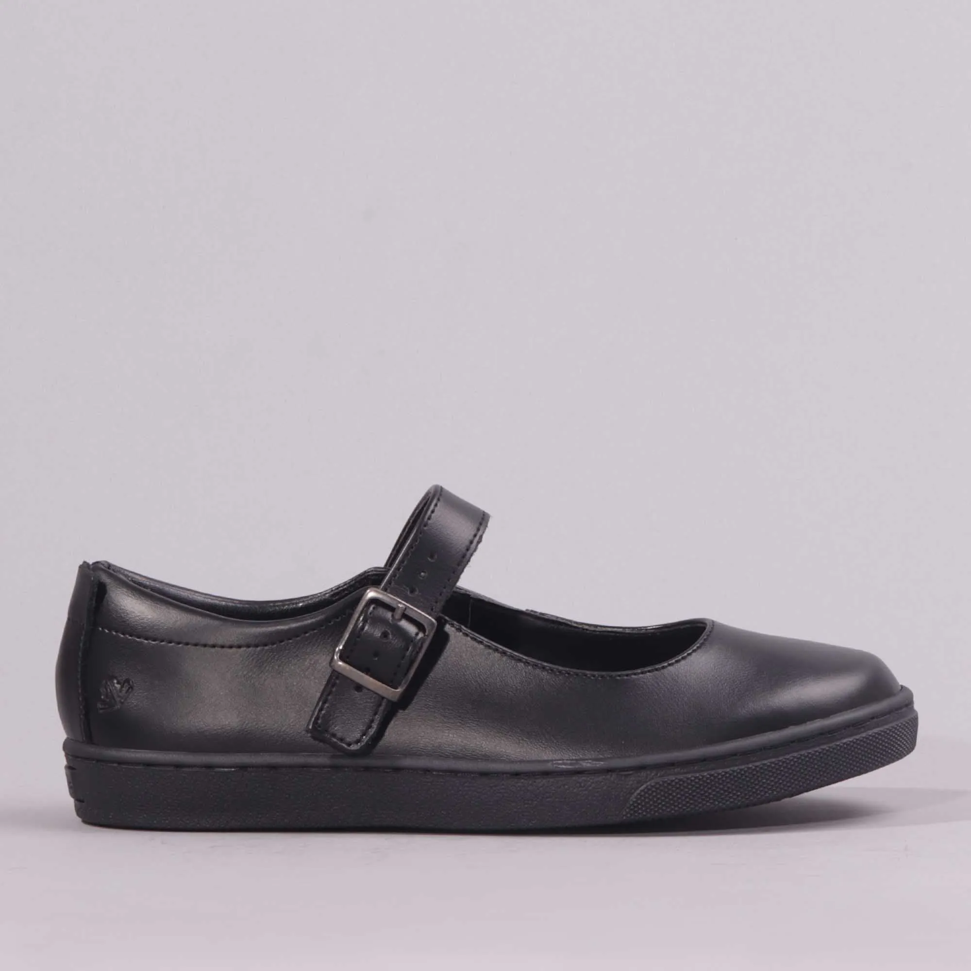 Girls School Shoe with Buckle in Black  - 11441