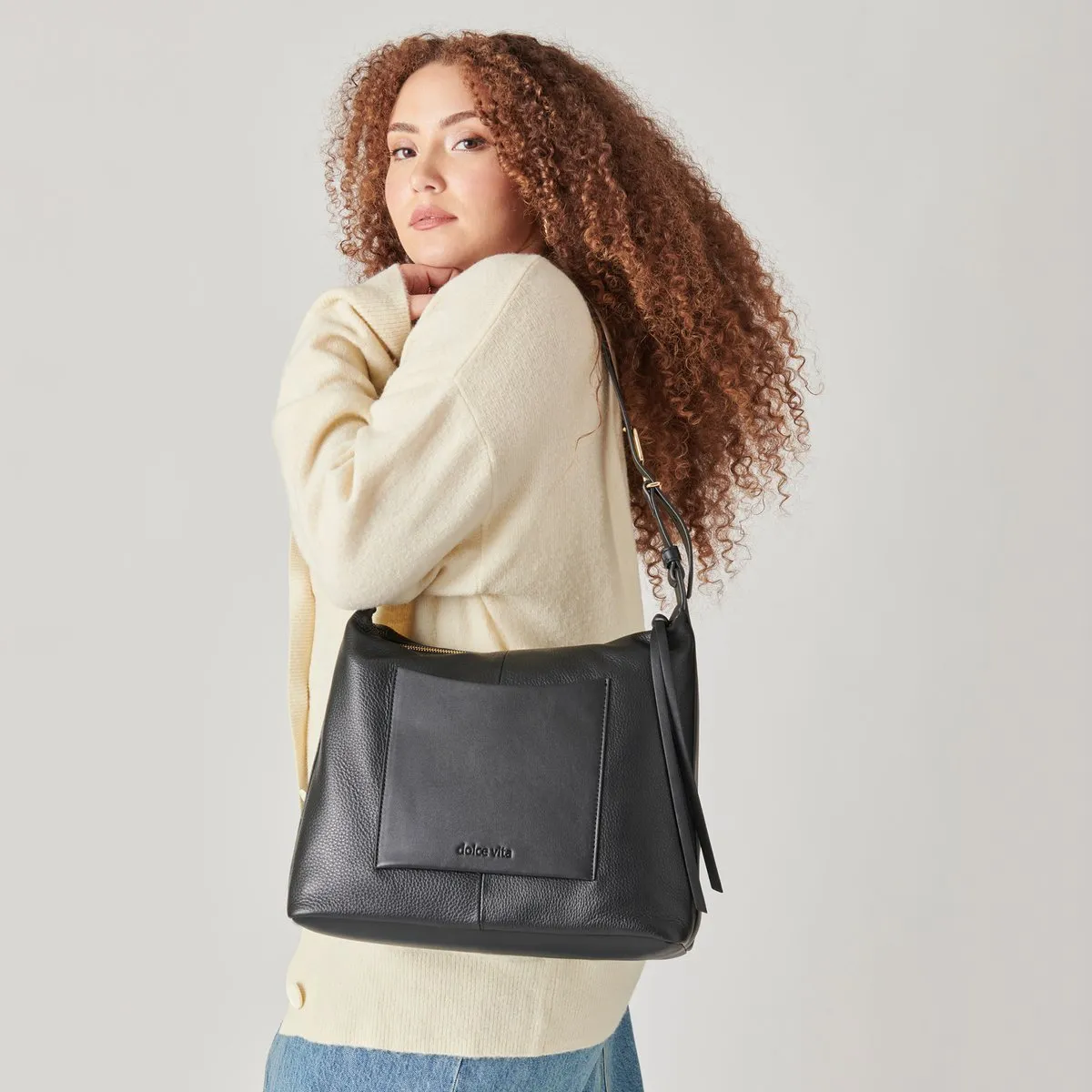 HANA SHOULDER BAG BLACK LEATHER