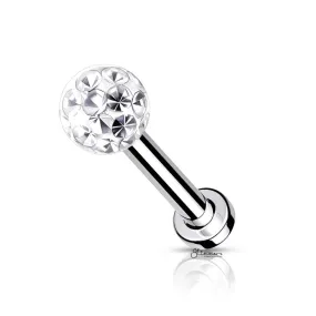 Internally Threaded Flat Back Studs with Epoxy Covered Crystal Paved Ball