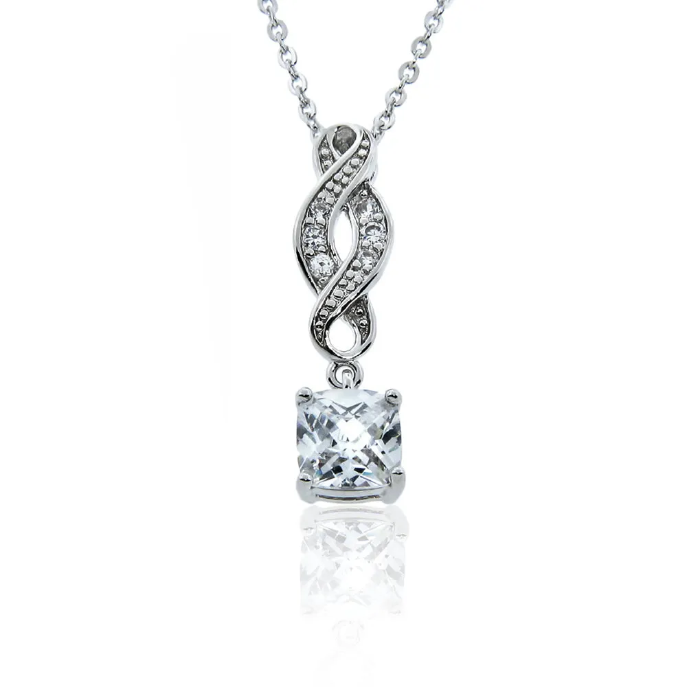 Iris Noble 18k White Gold CZ Infinity Necklace and Earrings Jewelry Set