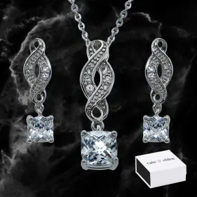 Iris Noble 18k White Gold CZ Infinity Necklace and Earrings Jewelry Set