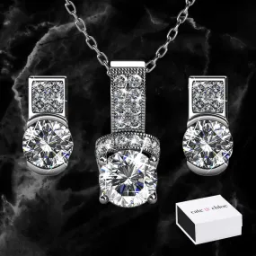 Laya Ruler 18k White Gold Swarovski Pendant Necklace and Earrings Jewelry Set