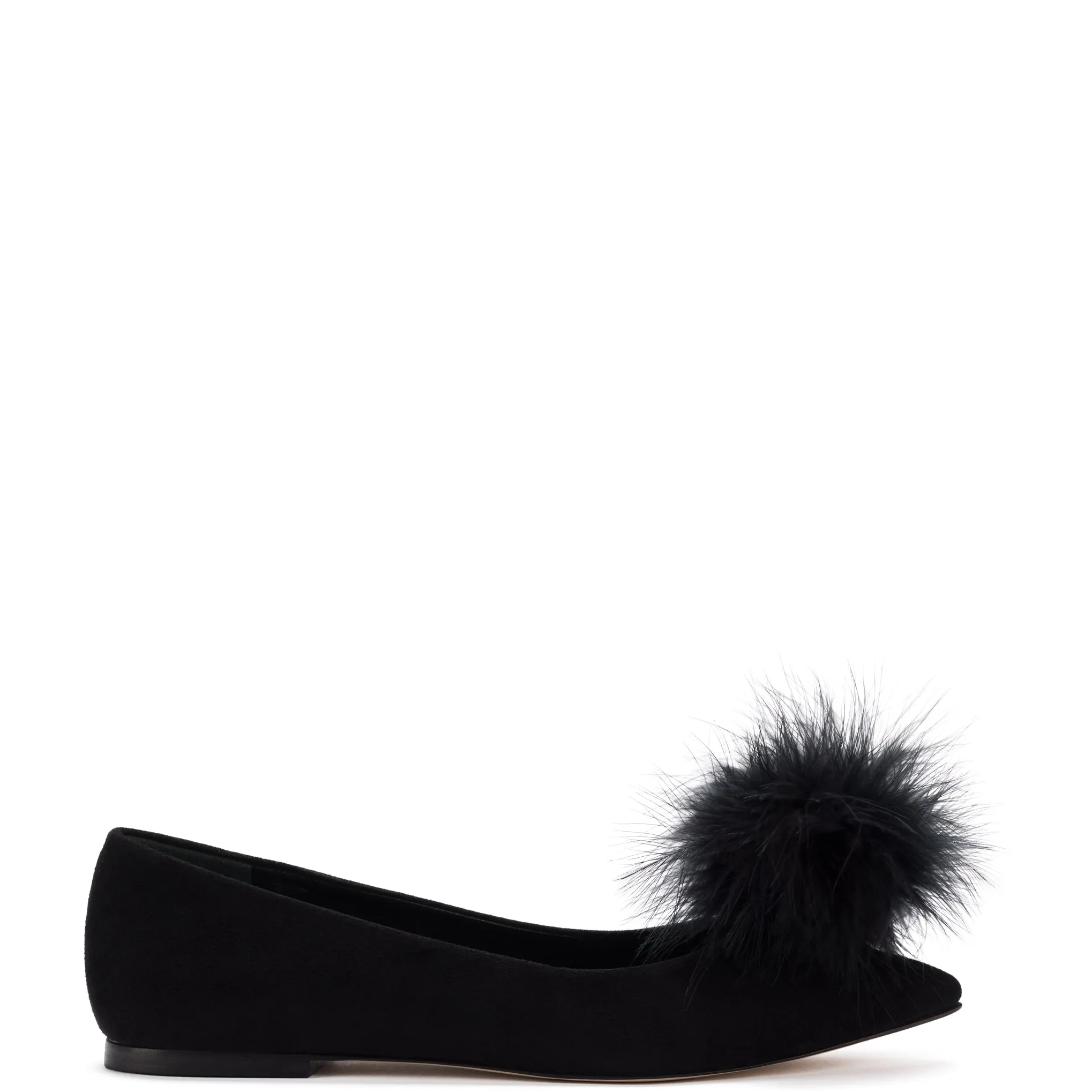 Lee Pompom Flat In Black Suede