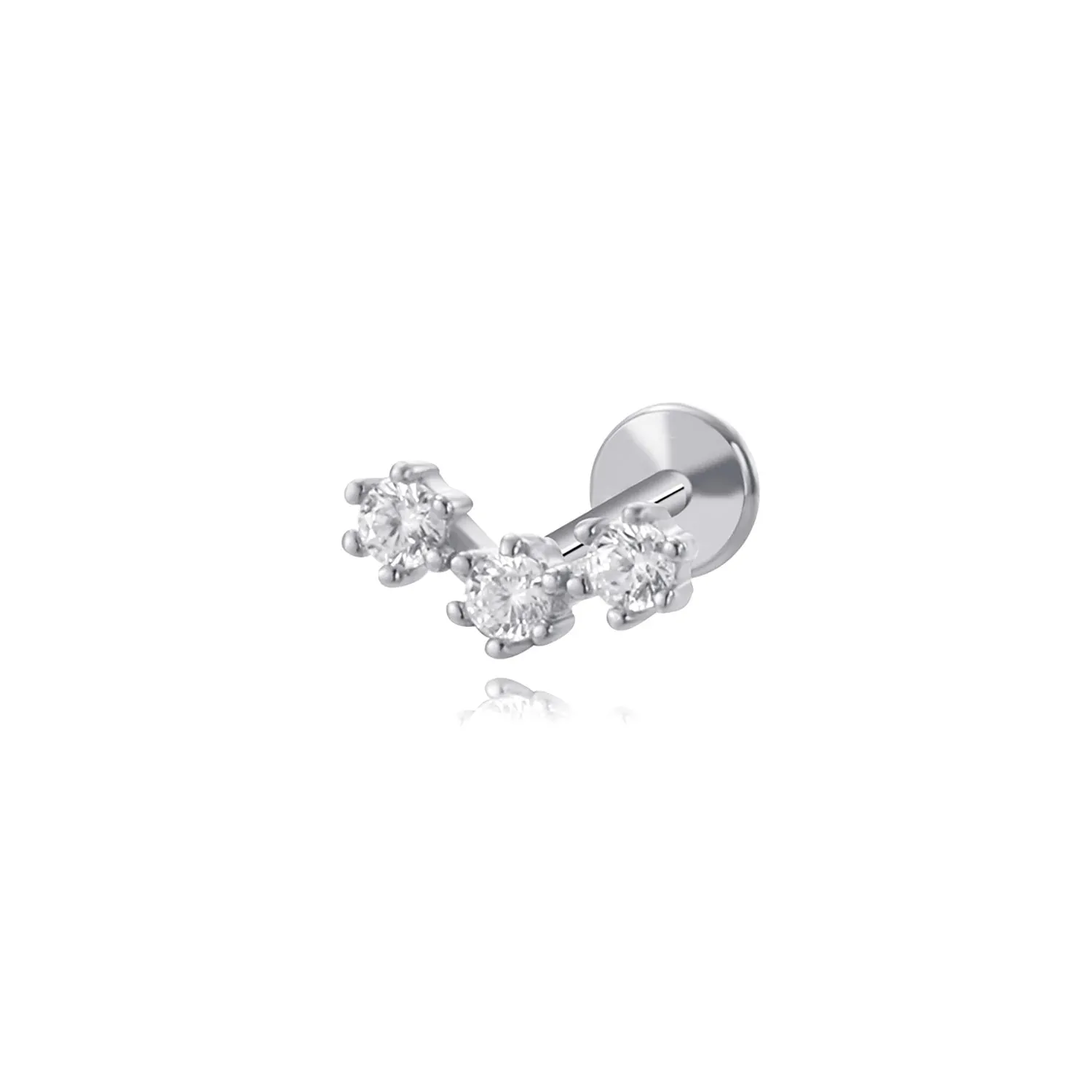 Mini Trio CZ Flat Back Stud Earring (18G)