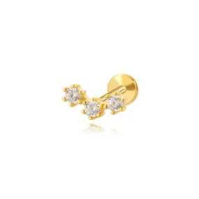 Mini Trio CZ Flat Back Stud Earring (18G)