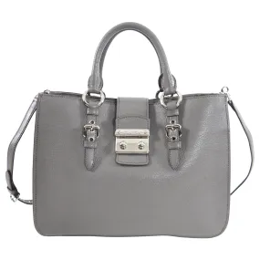 Miu Miu Grey Leather Madras Press Stud Tote Bag