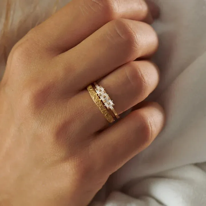 ORDER ONLY: 18K Gold Triple Row Woven Baguette Diamond Ring