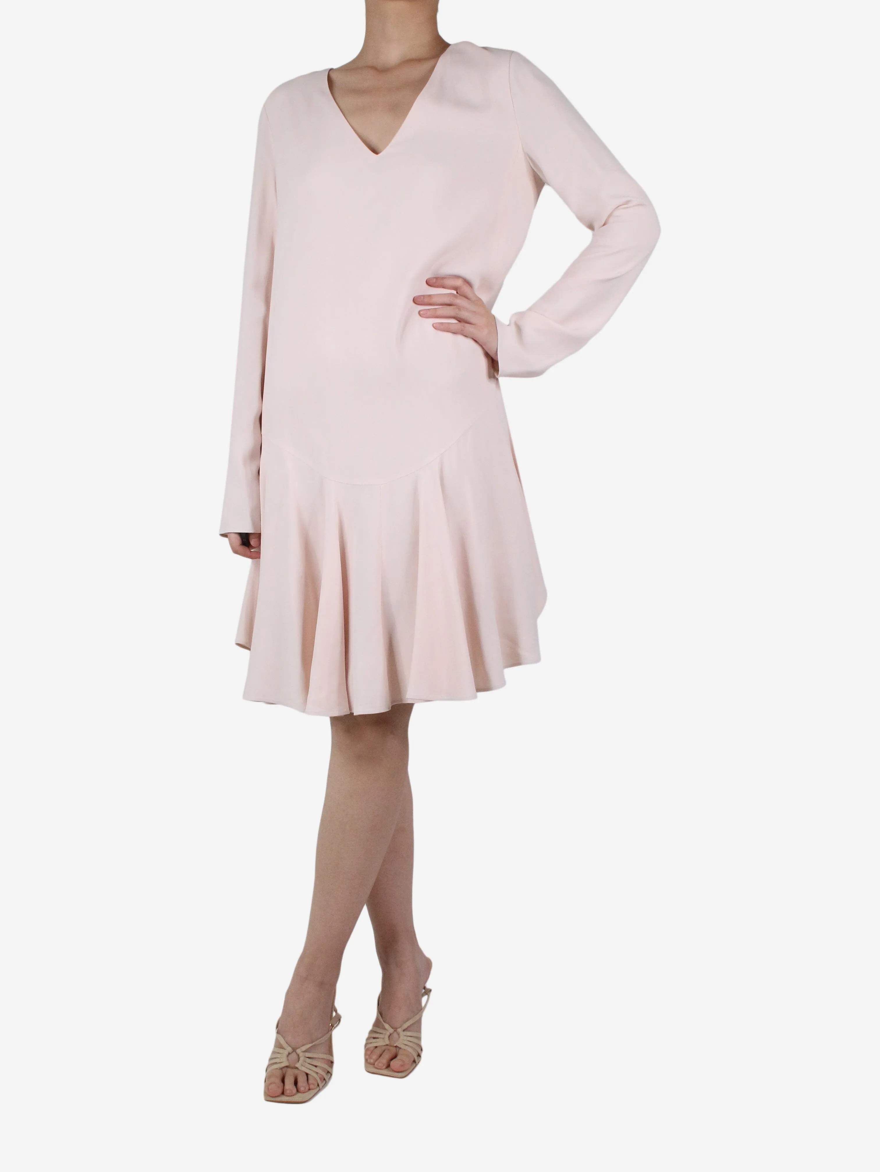 Pink v-neck dress - size UK 12