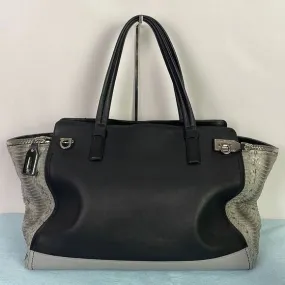 SALVATOREFERRAGAMOLARGE BLACK LEATHER AND GREY SNAKE BAG