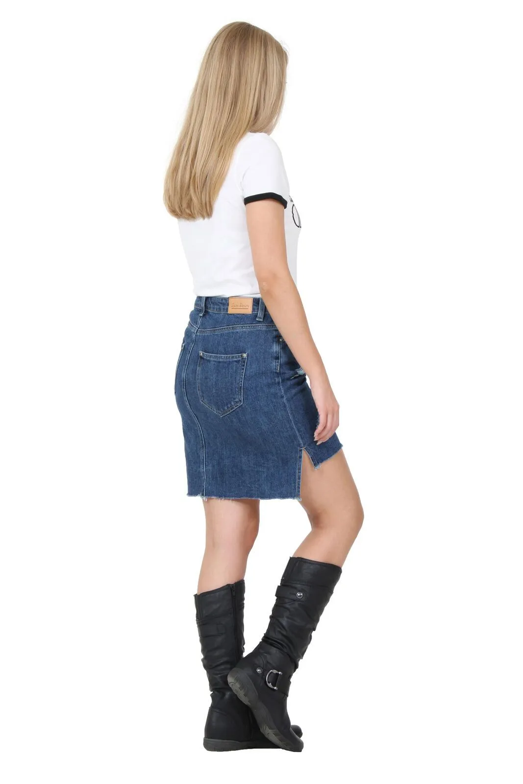 Short Distressed Denim Skirt - High-Low Raw Hem