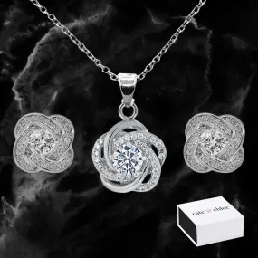 Stella Cosmic 18k White Gold Plated CZ Pendant Necklace and Earrings Jewelry Set