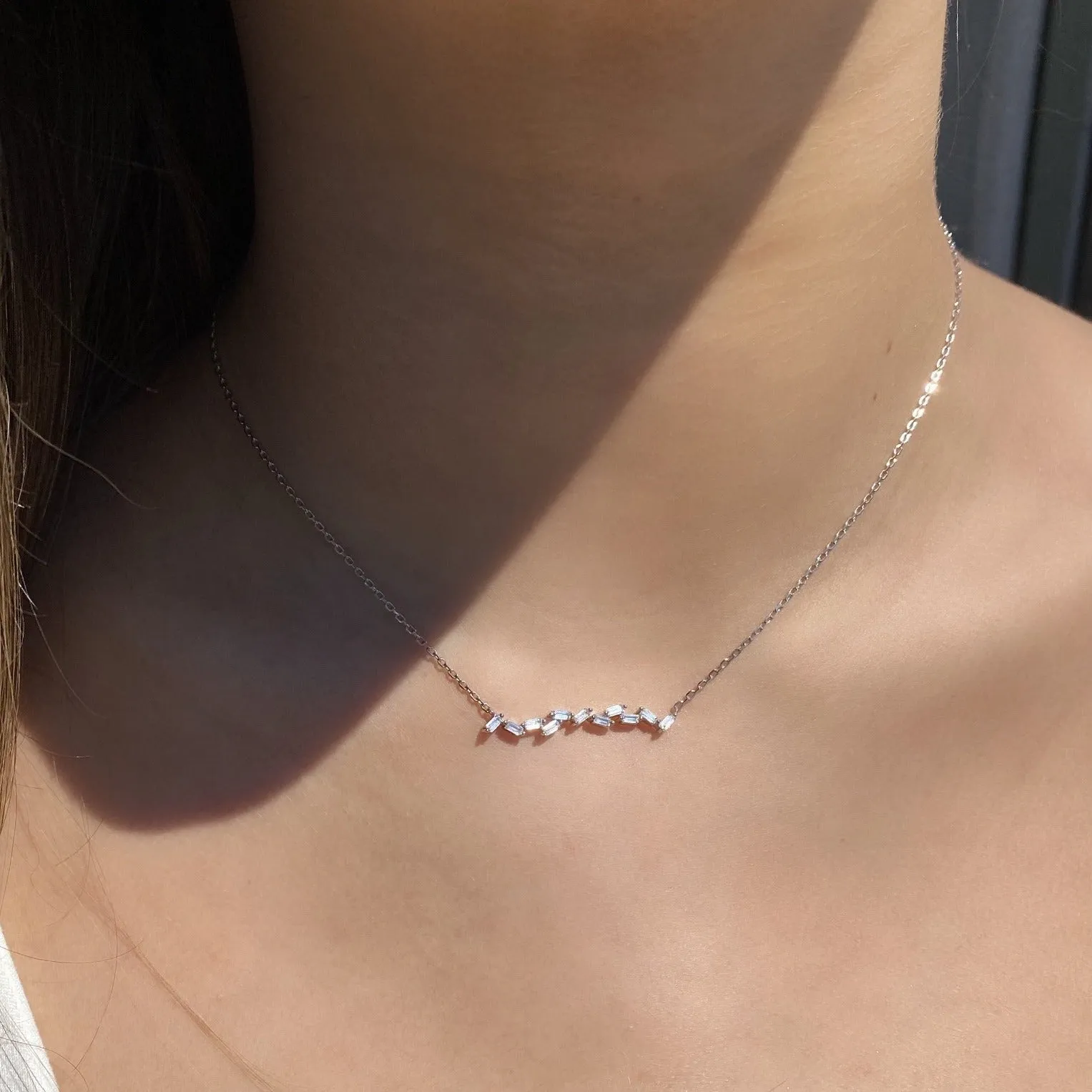 Sterling Silver - Baguette Bar Necklace